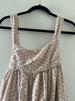 Cotton Cream Black Polka Dot Babydoll Mini Dress Small Coquette Tie Back thumbnail 2