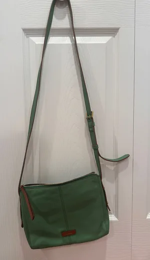 Fossil Green Pebbled Leather Crossbody Bag - Adjustable Strap Multi-Pocket thumbnail 1