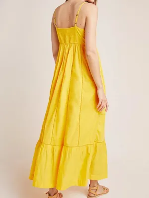 Maeve Arcadia Yellow Ruffled Spaghetti-Strap Tiered‎ Boho Maxi Dress thumbnail 2