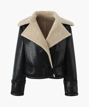 Commense Too Blessed Sherpa Lined Shearling Leather Flight Jacket Womens M Black Size M thumbnail 1