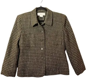 Jones New York Blazer Womens 12 Green Wool Silk‎ Blend Plaid Jacket Career Work thumbnail 1