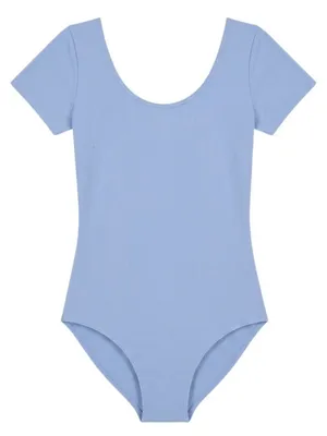 Eurotard Adult S Short Sleeve Light Blue Leotard Bodysuit Lined Cotton Dance thumbnail 2