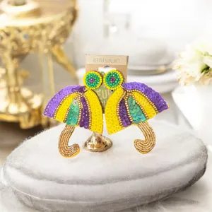 NEW New Orleans Parade Parasol Umbrella Statement Earrings MardiGras Sequin Bead thumbnail 1