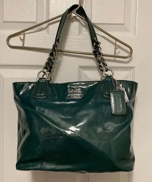 *Coach 18770 Chelsea Teal Hunter Green Patent Leather Tote Shoulder Bag thumbnail 1