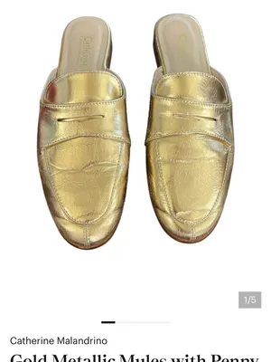 Catherine Malandrino Gold Leather Slip-On Loafer Mule thumbnail 2