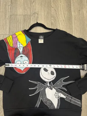 Disney Nightmare Before Christmas Jack & Sally Black Crewneck Sweatshirt thumbnail 5