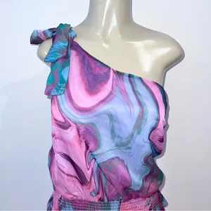 Amanda Uprichard McKinley One Shoulder Mini Dress Sz S Small Chiffon Mystic Revo thumbnail 2