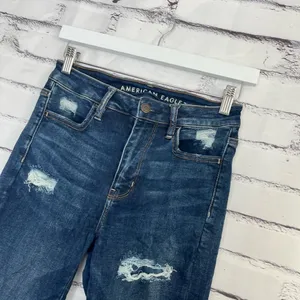 American Eagle Super Hi-Rise Jegging Women’s 4R Distressed Dark Wash Stretch Y2K thumbnail 7