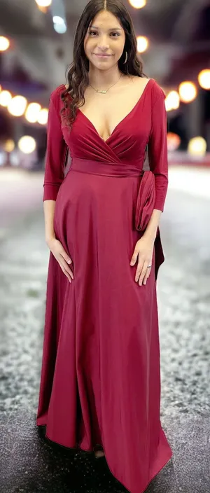Alfred Sung Jersey‎ Mikado Gown Dress Womens 4 Burgundy Formal Holiday Gala thumbnail 1