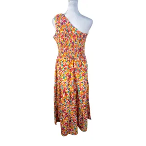 BTFBM‎ One Shoulder Maxi Dress Womens Medium Multicolor Excellent Floral Smocked thumbnail 3