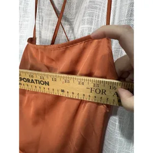 Pretty Little Thing Rust Strappy Back Satin Maxi Hi Low Tassel Hem Dress Size 4 thumbnail 7