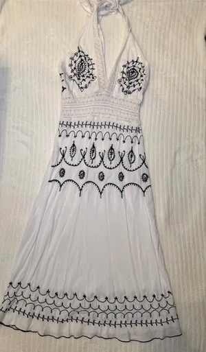 VTG Uluwatu Bali Handmade Lace Embroidered Halter Maxi Dres Size S Boho thumbnail 5