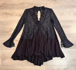 Free People Tell Tale Boho Black Lace High‎ Neck Keyhole Tunic Top Dress Xsmall thumbnail 1
