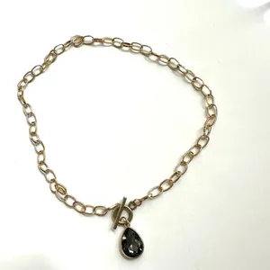 Gold tone grey rhinestone teardrop pendant necklace thumbnail 8