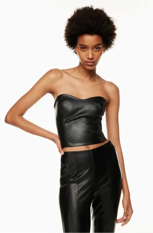Aritzia TEN by Babaton Cindy Bustier Black Vegan Leather Strapless Tube Top 0 thumbnail 1