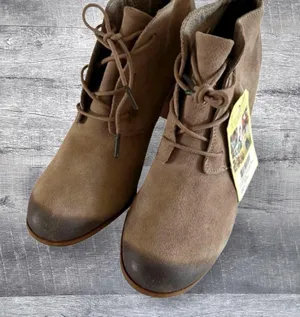 Toms NEW Lunata Lace Up Suede Bootie Womens 12 Desert Taupe Wooden Block Heel thumbnail 3