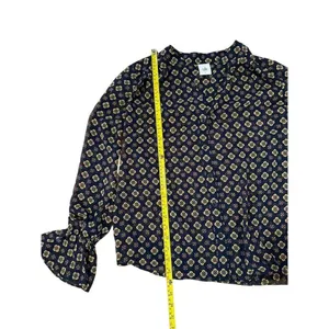 CAbi Women's Small Multicolor Geometric V-Neck Long Sleeve Sheer Blouse thumbnail 3