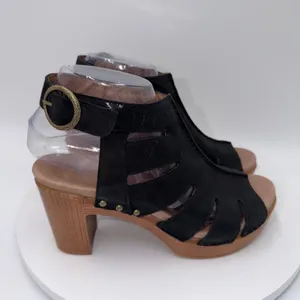 Dansko Demetra Black Leather Cutout Platform Sandals Wood Block Heel Women 6-6.5 thumbnail 2