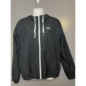 Vans Jacket Womens Sm Black White Hooded Full Zip Windbreaker Lightweight Skate thumbnail 2