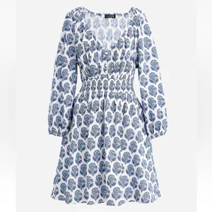 J.Crew V Neck Bouquet Block White Blue Dress Fit Flare XS Spring thumbnail 2