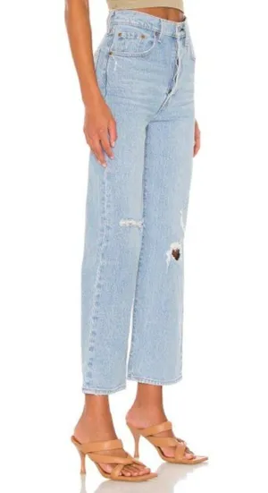 Levi's X Revolve Ribcage Straight Ankle Jeans in Jazz Time with Distressing thumbnail 2