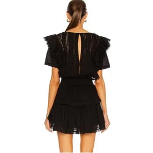Womens LoveShackFancy Elegant Gwen Ruffled Tiered Mini Dress Black thumbnail 4
