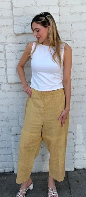 VTG Lisbeth Oslo yellow linen pants with elastic waistband sz XL thumbnail 1
