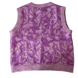 FRNCH Paris Pink Fuchsia Floral Jacquard Knit Sweater Vest Women's Size Small thumbnail 4