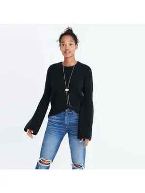 Madewell Merino Wool Bell Sleeve Rib Knit Sweater Gray Size Small thumbnail 3