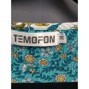 Temofon Summer Mini Dress Women's Medium Blue Floral Print Short Sleeve B82 thumbnail 3