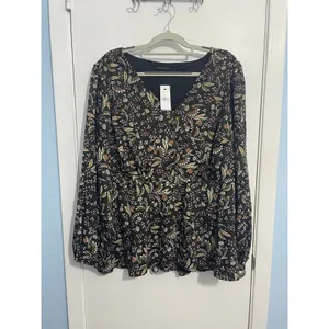 Lane Bryant Babydoll Blouse Size 18 Floral Glitter Whimsygoth Boho Office NWT thumbnail 2