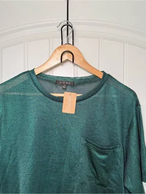 Fore Women’s Small Emerald Green Metallic Five Points Top Festival Indie Sleaze thumbnail 3