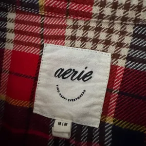 Aerie Red‎ Plaid Flannel Cotton Cozy Long Sleeve Pajama Lounge Button Down Top thumbnail 8