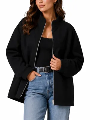 Zara Monteco Wool Front Zip Oversized Bomber Jacket Black Size XS thumbnail 1