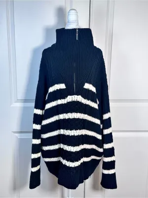 La Ligne x Target Sweater 4X Navy White Cable Knit Quarter Zip Plus Size Coastal thumbnail 4