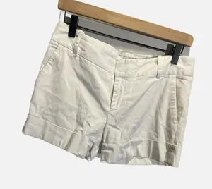 Zara Chino Shorts Womens M White Cuffed Cotton‎ Blend Casual Summer Classic thumbnail 1