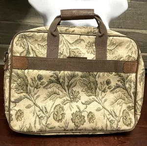 Verdi Vintage Tapestry Messenger / Laptop Bag Cream Brown and Green Floral thumbnail 1