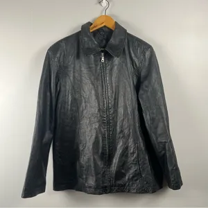 Outbrook 100% leather black full zip jacket women’s size large thumbnail 1