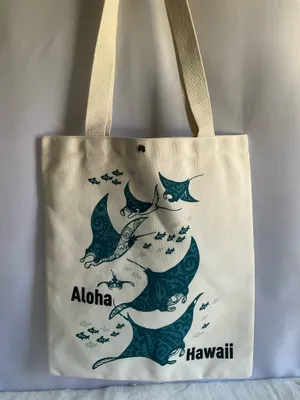 Island Gypsy Aloha Hawaii Canvas Tote Bag - Island Sense Manta Ray Tribal Design Beach Shopping Bag thumbnail 1