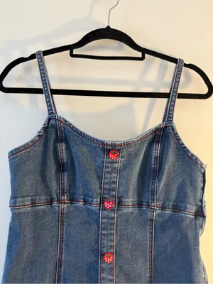 Denim Mini Dress with Red Heart Buttons Blue Size M thumbnail 3