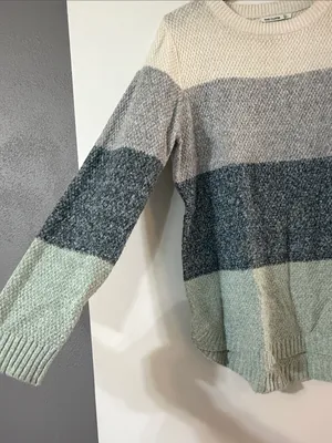 Pink Clover Striped Crewneck Sweater in Cream, Gray & Mint thumbnail 3