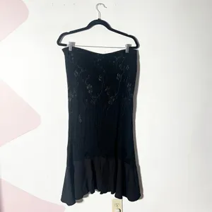 Vtg Y2k 2000s Midi Skirt Medium Black Ruffles Asymmetrical Fairy Goth thumbnail 2