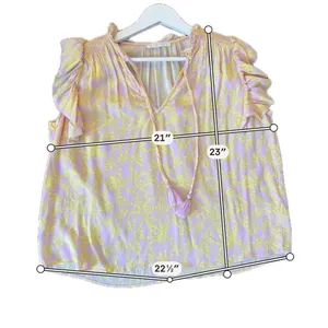 Karlie pink and yellow ruffle sleeve tassel tie top large thumbnail 7
