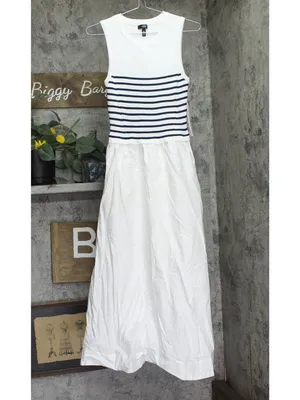 NWT Aqua Media Maxi Dress with Striped Knit Bodice 96358BD White / Navy Blue M thumbnail 2