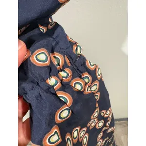 Anthropologie Lil Ruffle Front Tie Geometric Print Sleeveless Dress‎ Navy 6 Silk thumbnail 8