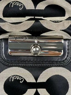 Coach Kristin 16779 Op Art Signature Y2K Satchel Black Khaki Leather Bag thumbnail 9