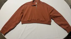 Women's Levi's Crop Top Cosmo 1/4 Zip Sweatshirt In Large Baked Clay Brown thumbnail 1