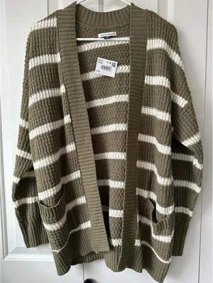 AE Open Knit Cardigan American Eagle NWT Washed Olive XS thumbnail 3