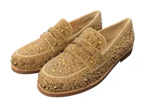 Betsey Johnson ARON Gold Rhinestone Penny‎ Loafers Glass Crystal Shoes 5M Girl thumbnail 1