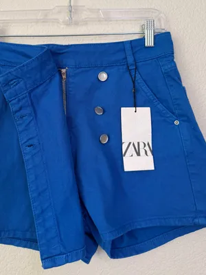 NWT Zara Blue Denim Wrap Asymmetrical Skort, Sz Small thumbnail 4